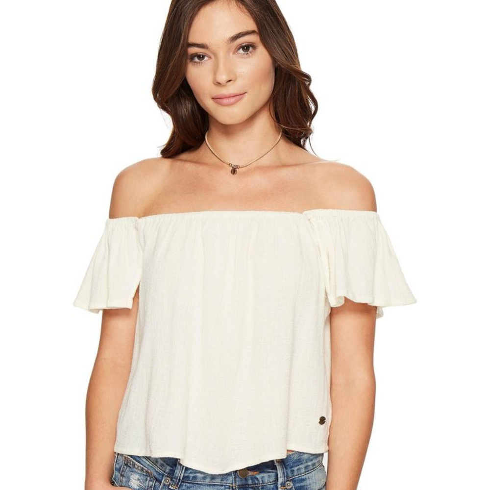 ROXY OFF THE SHOULDER CREAM IVORY WHITE TOP MEDIUM - Picture 3 of 5